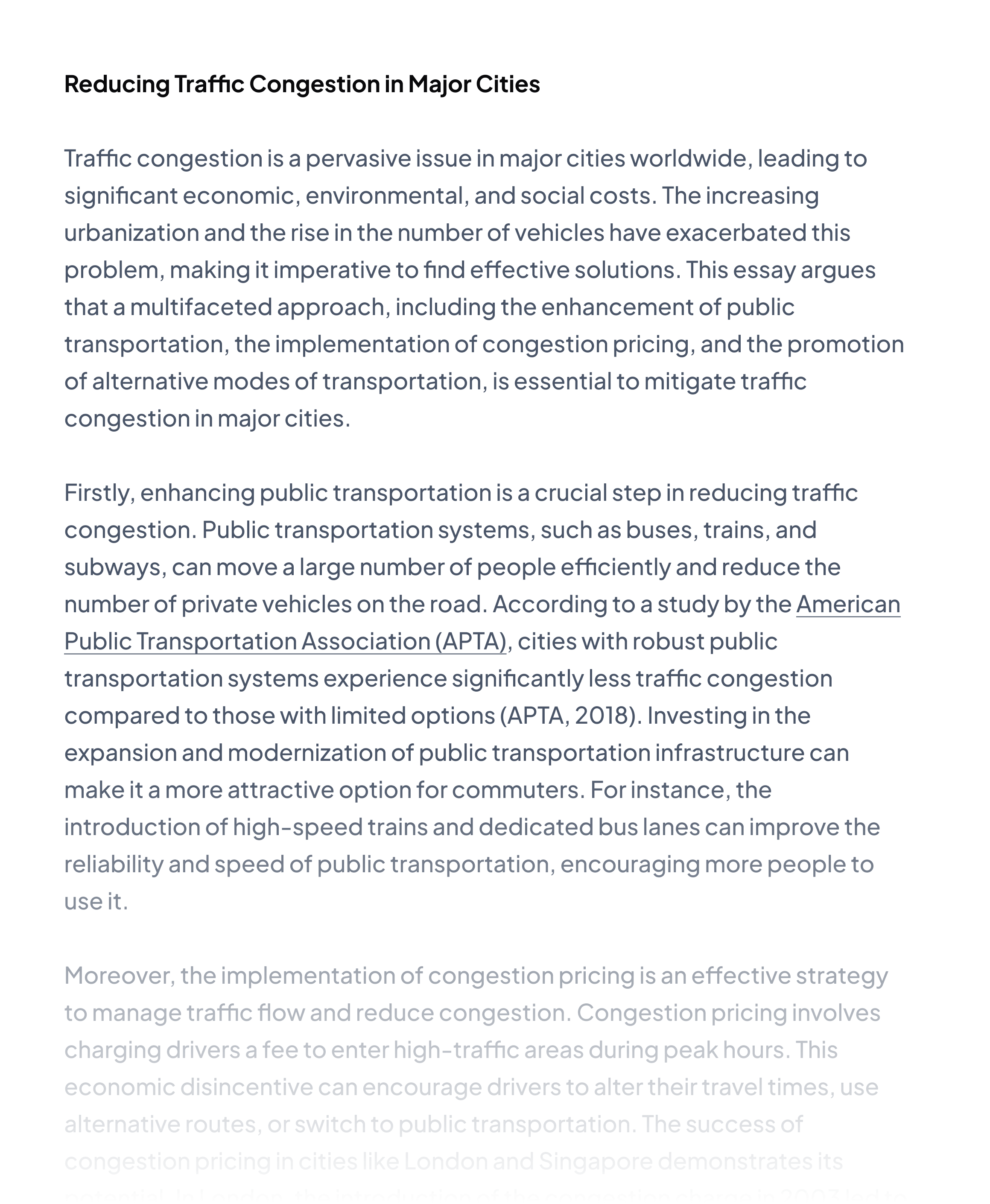 Reducing traffic congestion in major cities